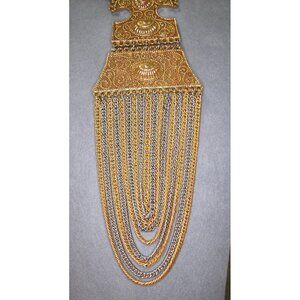 Vintage Gold & Silver Tone Necklace 16" Pendant 7.5" & 2" Screw Back Earrings